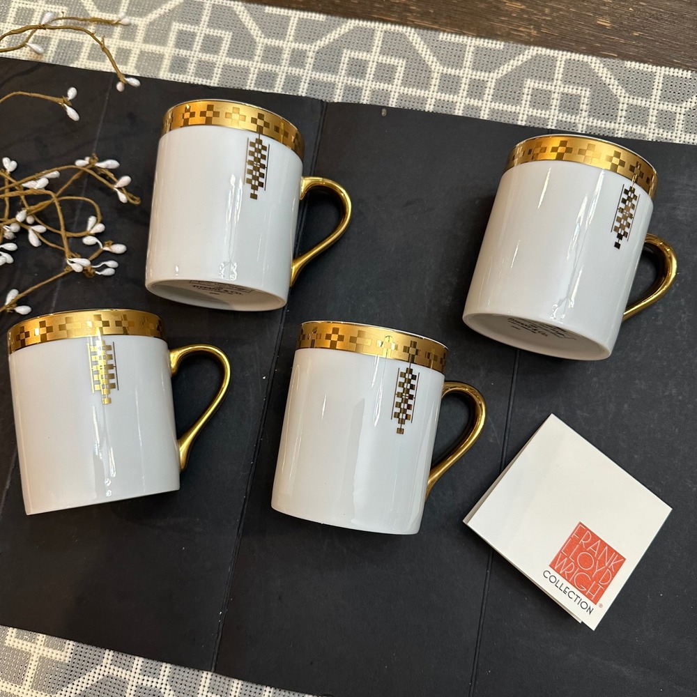 Tiffany & Co. Imperial Design‎ Frank Lloyd Wright 4Pc Mugs 22K Gold Vintage NEW